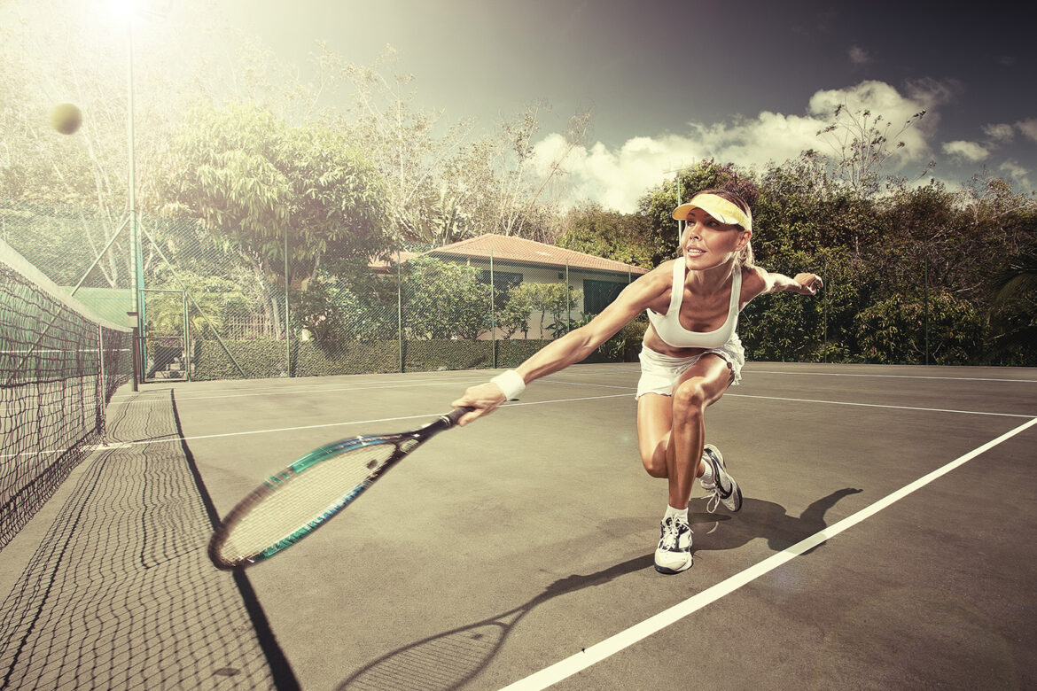 Portrait,Of,Young,Beautiful,Woman,Playing,Tennis,In,Summer,Environment